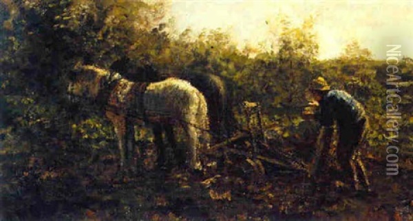 A Peasant Ploughing A Field Oil Painting - Jacob Henricus Maris