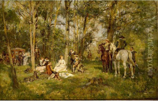 A Hunting Company Oil Painting - Wilhelm Velten