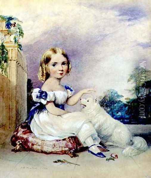 Portrait of a Little Girl with a Dog Oil Painting - John Rogers Herbert