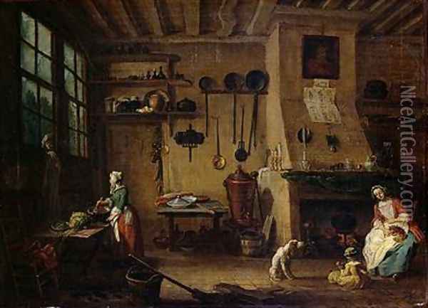 The Bourgeois Kitchen Oil Painting - Jean-Baptiste Lallemand