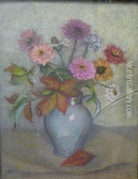 Vase De Zinias Oil Painting - Etienne De Martenne