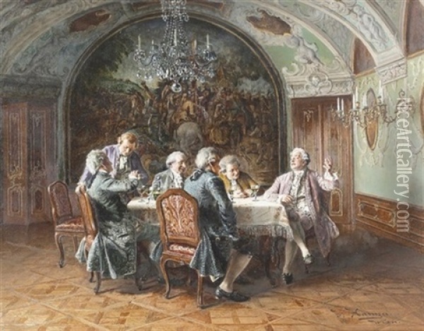 Interieurszene Im Rokokostil Oil Painting - Johann Hamza