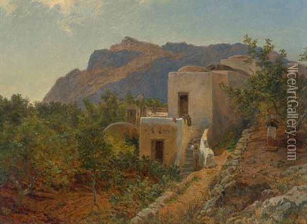 Sommerliche Landschaft Auf Capri Mit Kleinem Bauernhaus Oil Painting - Caesar Metz