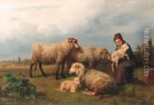 The Newborn Lamb Oil Painting - Edmond Jean Baptiste Tschaggeny