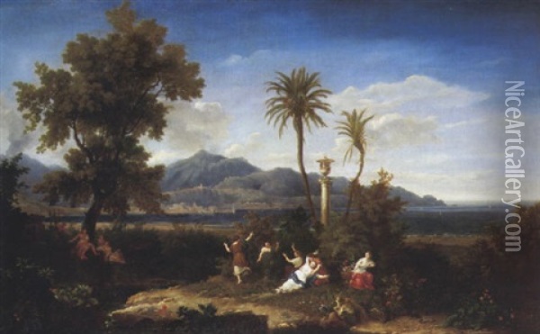 Orphee Et Eurydice Dans Un Grand Paysage Oil Painting - Hendrick Frans van Lint