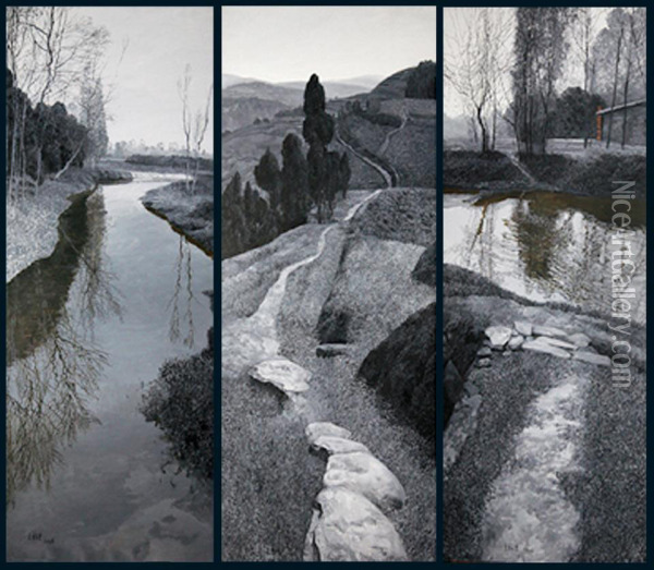 Hometown Mountain, Hometown Water (three Pieces) Oil Painting - Wang Mingsheng