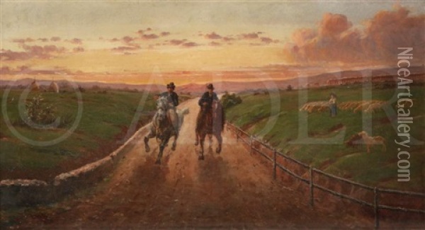 Cavaliers Sur Le Chemin Au Crepuscule Oil Painting - Pietro Barucci