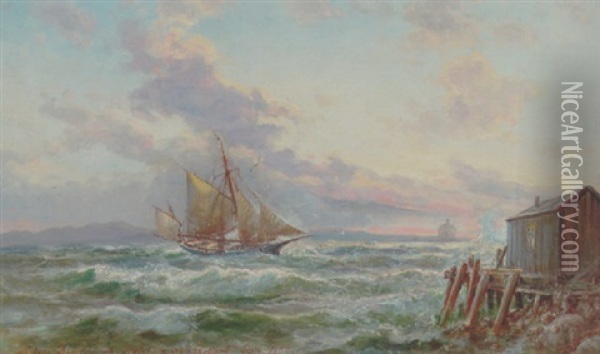 Skibe Ud For Kysten Ved Halifax Oil Painting - Holger Henrik Herholdt Drachmann