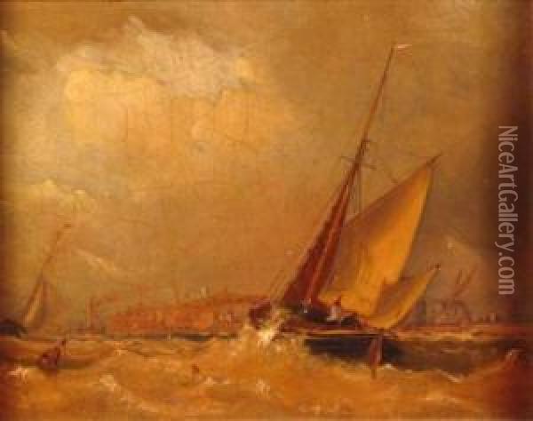 Fishing Boats On A Stormy Sea Oil Painting - William Clarkson Stanfield