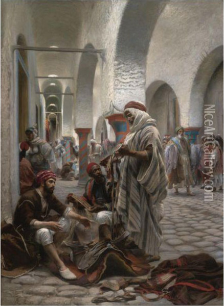 The Souk El Koumach, Tunis Oil Painting - Anton Robert Leinweber