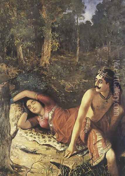 Nala and Damayanthi Oil Painting - Raja Ravi Varma
