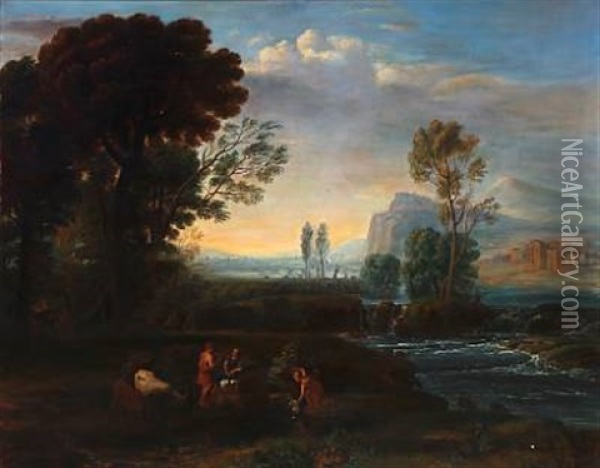 Southern Landscape With Shepherds And Their Cattle Oil Painting - Claude Lorrain