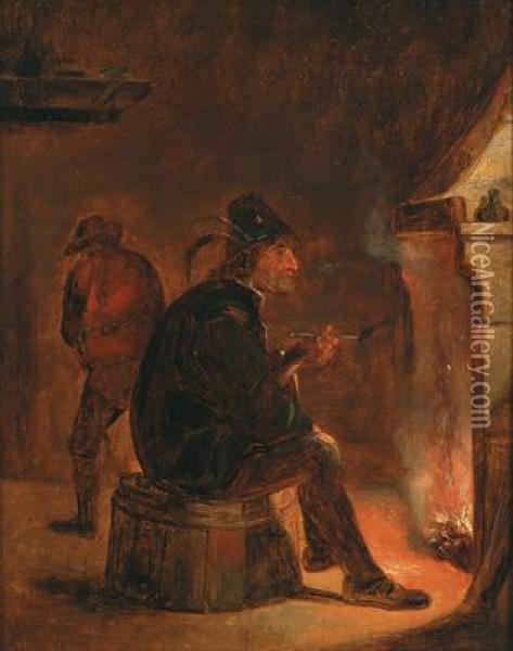 Uomo Seduto Accanto Al Fuoco Oil Painting - David The Younger Teniers