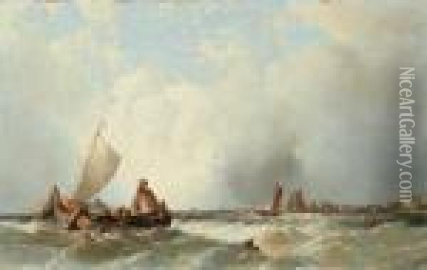 Fischerboote In Kustennahe. Oil Painting - Alfred Montague