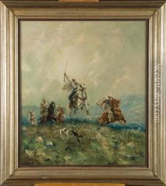 Scene De Chasse En Afrique Du Nord Oil Painting - Gustave Flasschoen