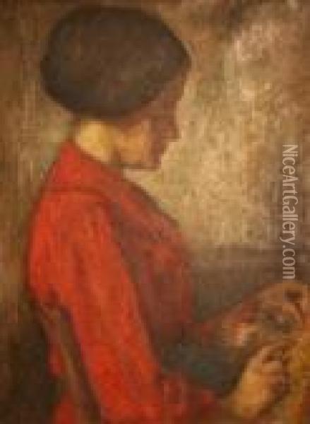 Jeune Femme Brodant Oil Painting - Leonce Pelletier