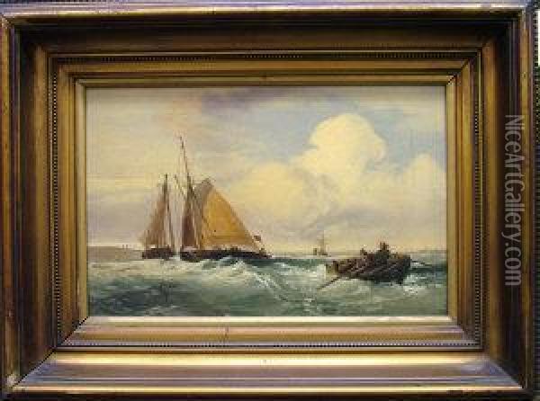 Fishing Vessels On A Choppy Sea Oil Painting - Abraham Hulk