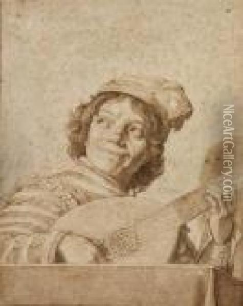 A Boy Playing A Lute, After Frans Hals Oil Painting - Cirle Of David Bailly