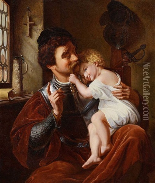Der Krieger Und Sein Kind Oil Painting - Ferdinand-Theodor Hildebrandt