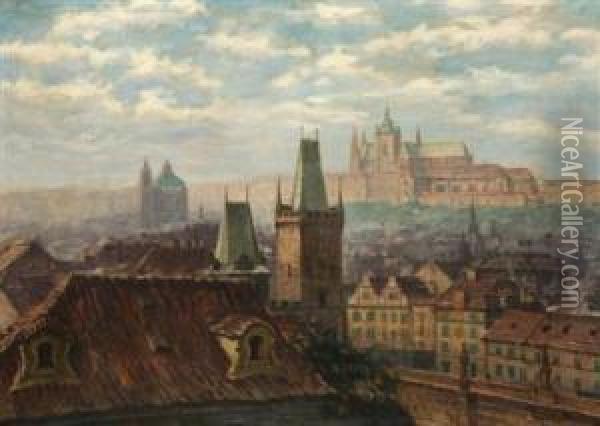 A View Of Prague Castle Oil Painting - Jaro Prochazka