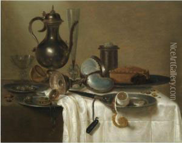 A Still Life With A Pewter Wine-pot Oil Painting - Willem Claesz. Heda