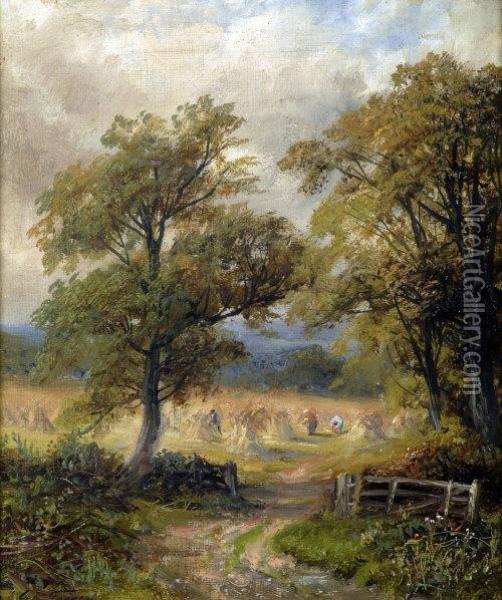 Harvesting At Callow, Derbyshire Oil Painting - George Turner