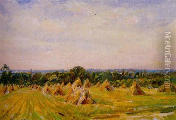 From Witten Hill, Harvest Scene Oil Painting - Robert Payton Reid