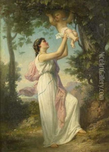 Jeune Femme Grecque Jouant Avec Son Enfant Oil Painting - Gustave Adolphe Chassevent-Bacques