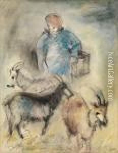 Herdsman With Goats Oil Painting - Issachar ber Ryback