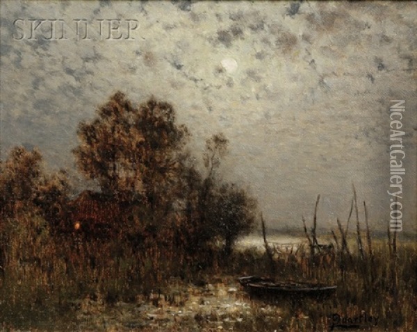 Punt Under The Moonlight Oil Painting - Arthur Quartley