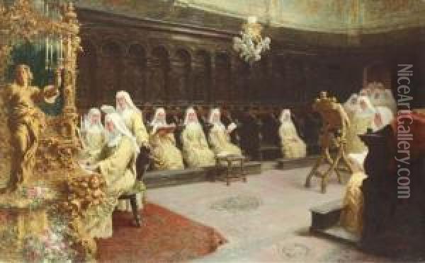 Nuns At A Choir Practice Oil Painting - Francesco Bergamini