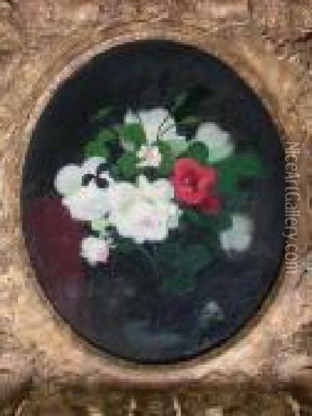 A Still Life Of Red And White Roses Oil Painting - James Stuart Park