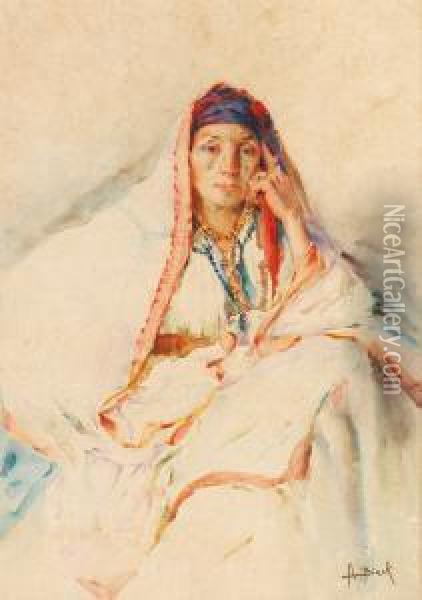 Femme Pensive. Oil Painting - Alphonse Birck
