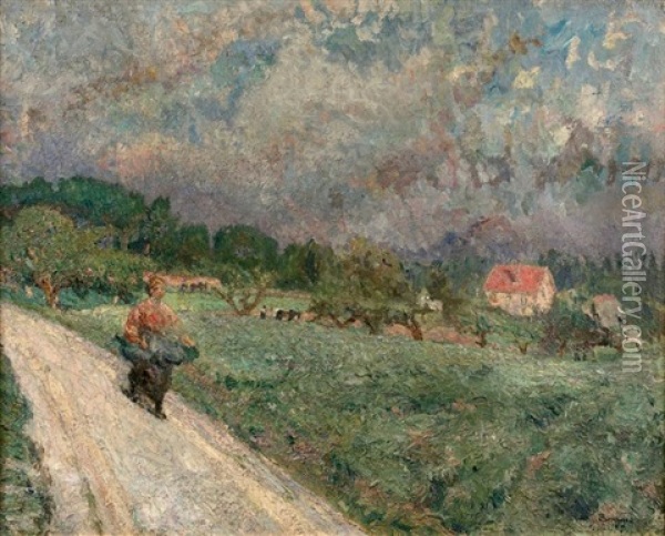 Le Chemin De La Bourgogne, Auvers, 1917 Oil Painting - Emilio Boggio