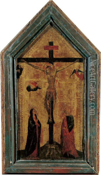 Christus Am Kreuz. Darunter Maria Und Johannes. Oil Painting - Jacopo Del Casentino