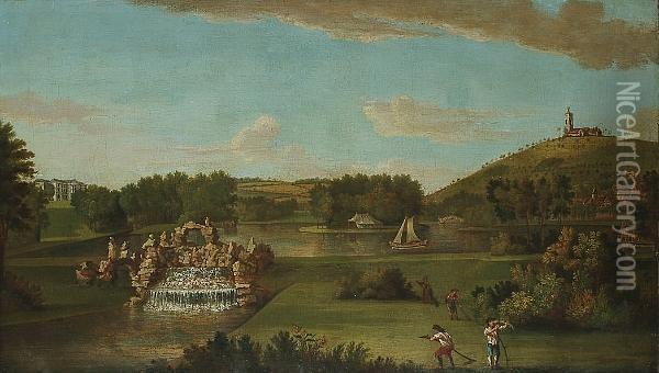 View Of A Formal Garden, Thought To Be West Wycombe Park Oil Painting - William Hannan