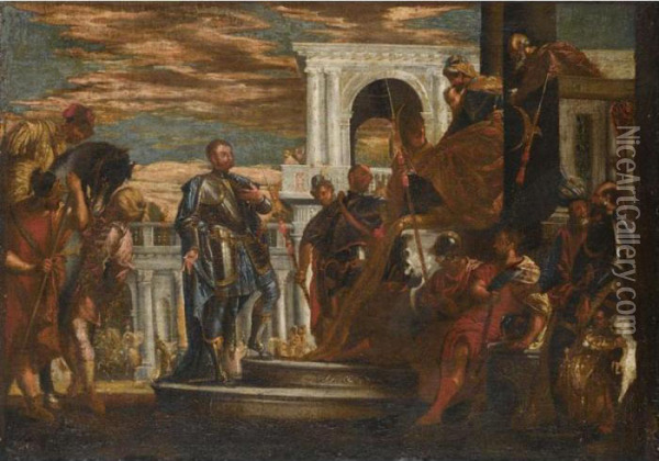 Saint Sebastian Before The Emperor Diocletian Oil Painting - Paolo Veronese (Caliari)
