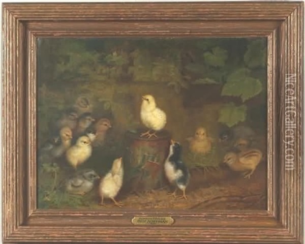 Chicks On A Drum Oil Painting - Ben Austrian