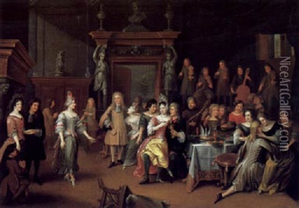 Elegante Gesellschaft Bei Musik Und Tanz Im Saal Eines Schloses Oil Painting - Hieronymous (Den Danser) Janssens