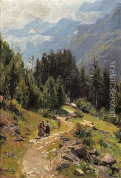 Spaziergang In Den Dolomiten, Tirol Oil Painting - Konrad Ludwig Lessing