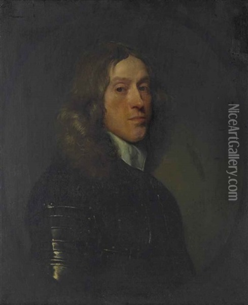 Portrait Of Sir Henry Vane The Younger (1613-1662),  Half-length, In Armour, With A White Collar, In A Feigned Oval Oil Painting - Gerard van Soest