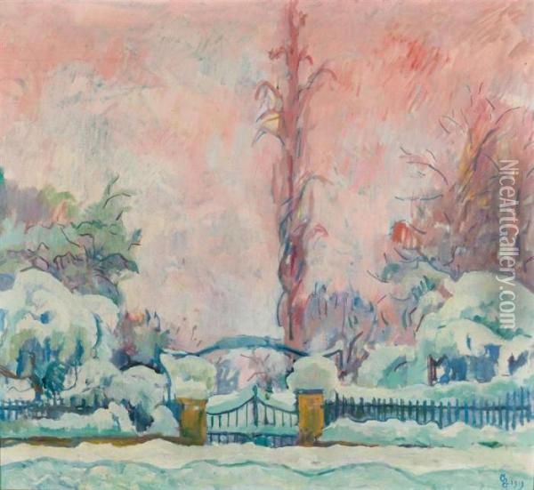 Nevicata, Schneefall Oil Painting - Giovanni Giacometti