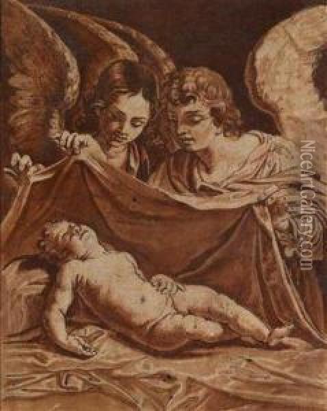 Schlafendes Christuskindmit Zwei Engeln Oil Painting - Lorenzo Pasinelli