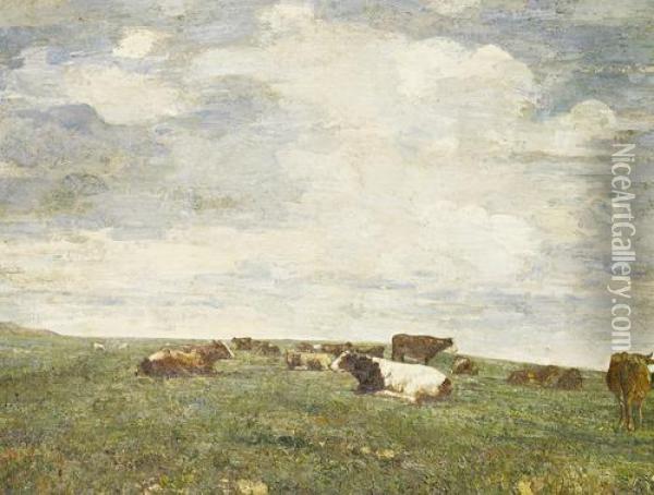 Cattle In The Field Oil Painting - Beppe Ciardi