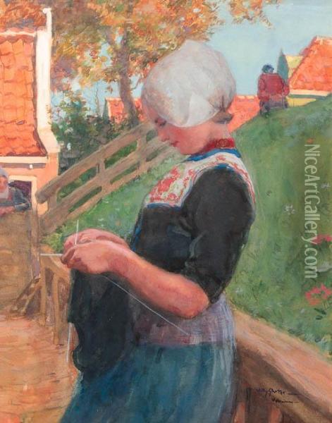 Portrait Of A Volendam Knitter Oil Painting - Willy Sluyters