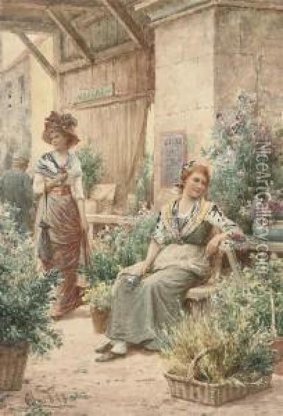 The Flower Market Oil Painting - Alfred I Glendening