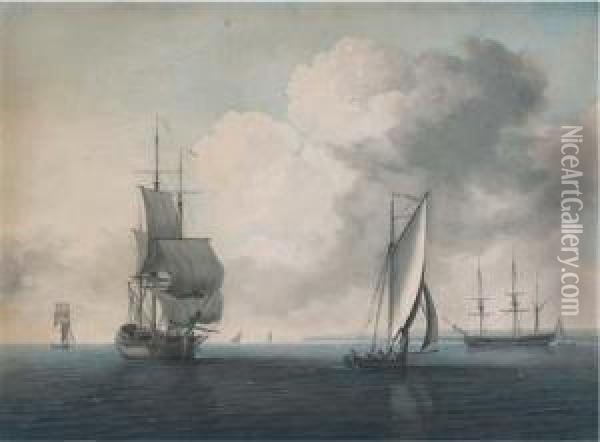 A Gentle Breeze In The Channel Oil Painting - Samuel Atkins