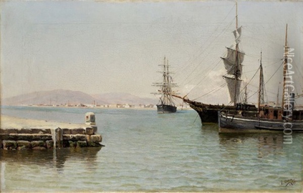 Puerto Oil Painting - Emilio Ocon