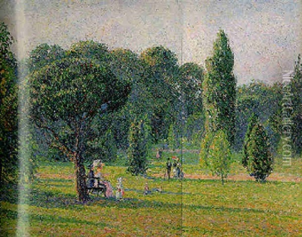 Jardin De Kew, Le Carrefour Pres De L'etang (jardin De Kew, Soleil Couchant) Oil Painting - Camille Pissarro