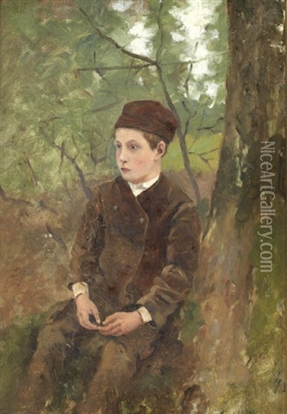 Portrait De Jeune Garcon Assis Et Paysage (recto-verso) Oil Painting - Sir George Clausen